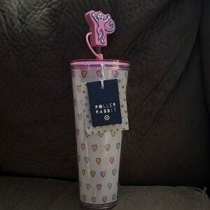 Roller Rabbit Multicolor Heart Print Tumbler with Pink Lid